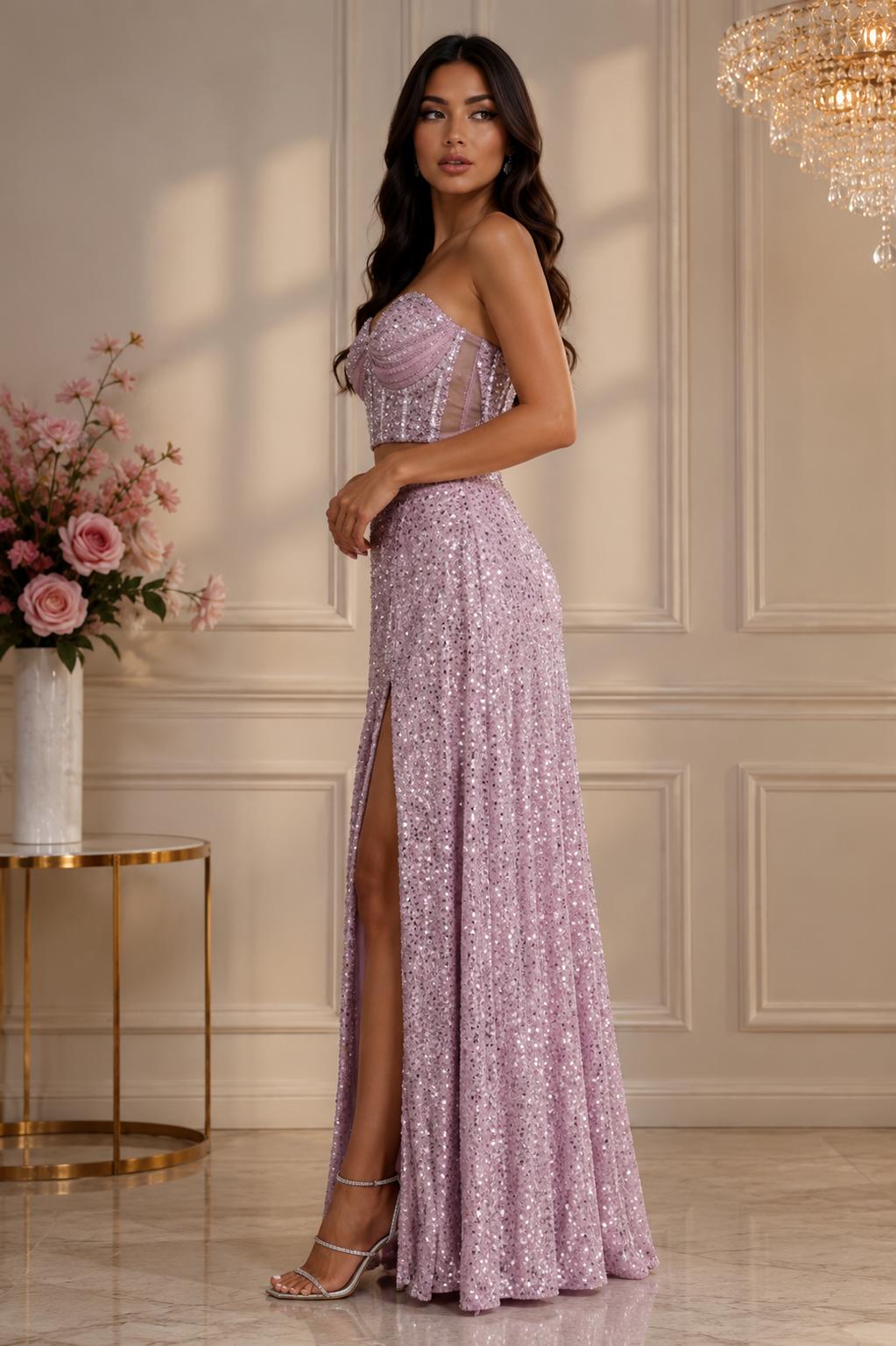 Thia Celeste Blush Sequin Two-Piece Evening Set