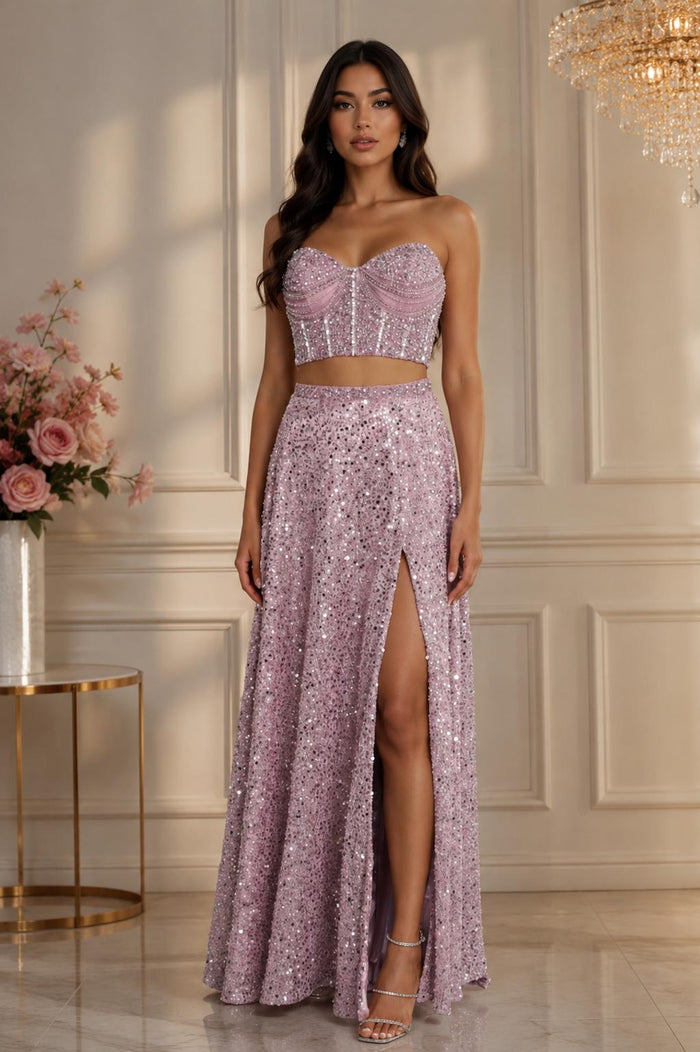 Thia Celeste Blush Sequin Two-Piece Evening Set