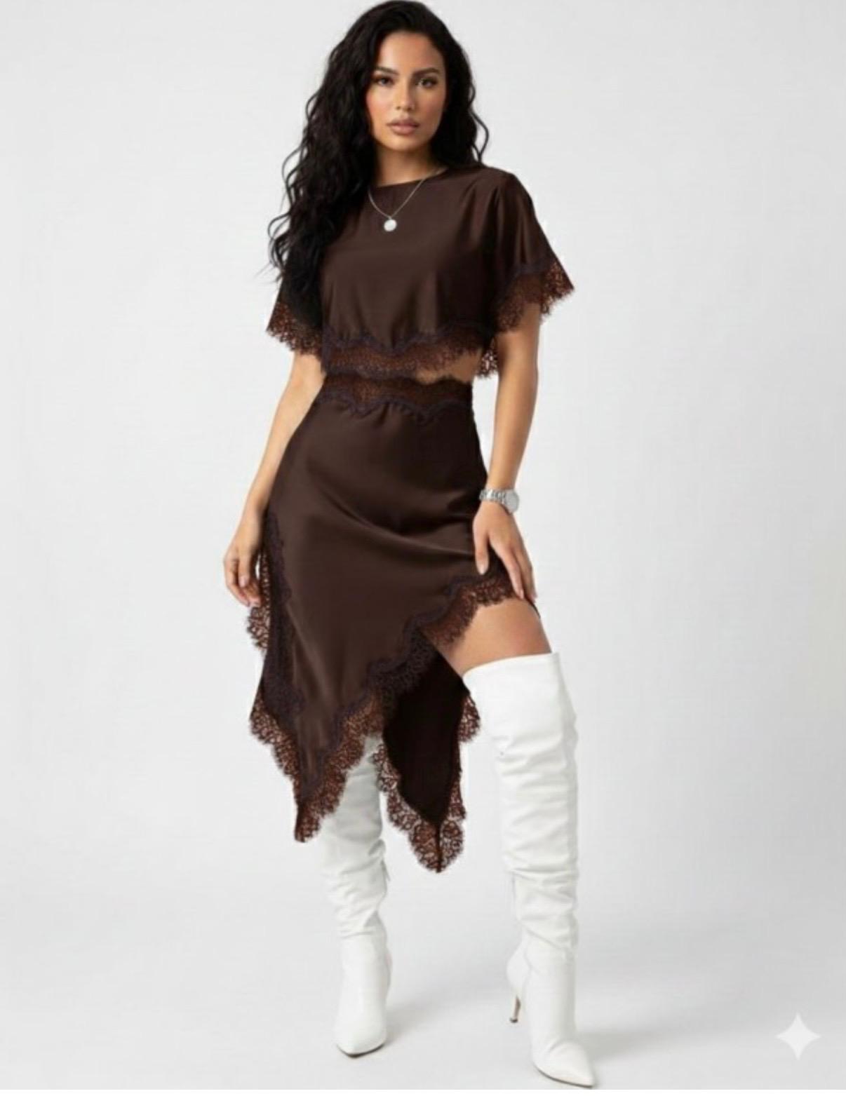 Mocha Lace Elegance 2-Piece Set