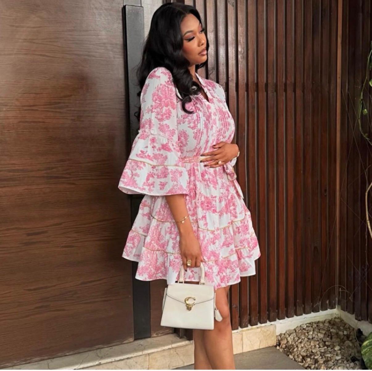 Floral Trumpet Sleeve mini V Neck Mini Dress