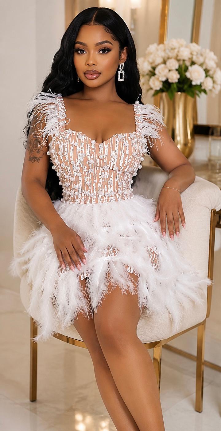 Ivory Feather Luxe Mini Dress