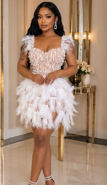 Ivory Feather Luxe Mini Dress