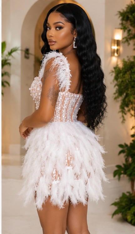 Ivory Feather Luxe Mini Dress