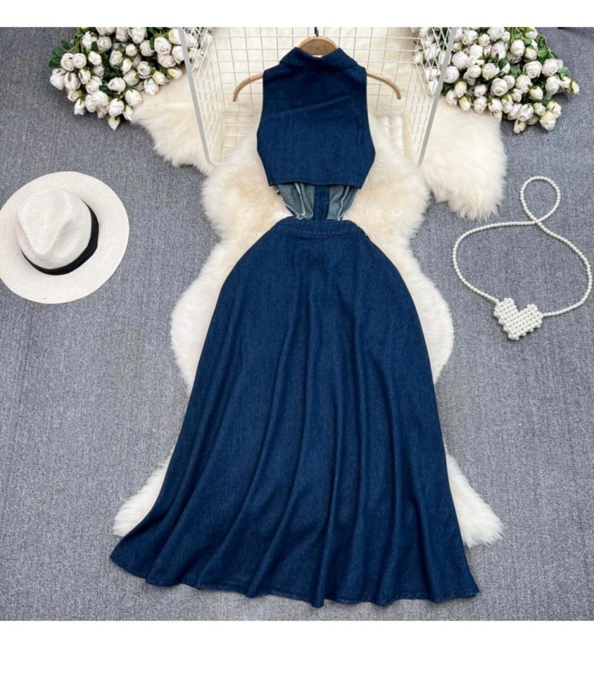 Thia Denim Cutouts Split Hem Collar Dresses