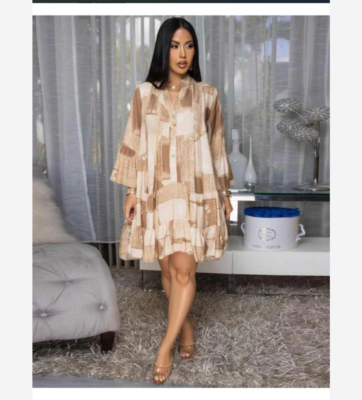 Thia Colorblock V Neck Loose Button Up Midi Dress