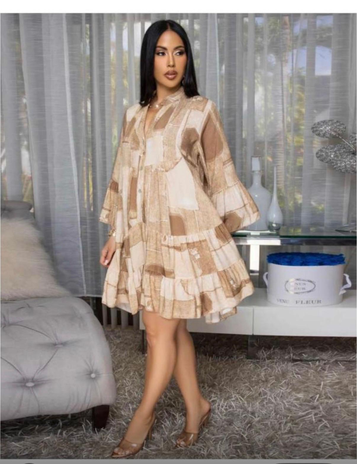 Thia Colorblock V Neck Loose Button Up Midi Dress