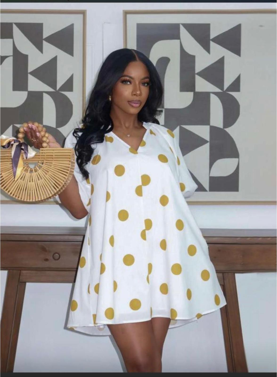 Thia Colorblock V Neck Puff Sleeve Mini Dress