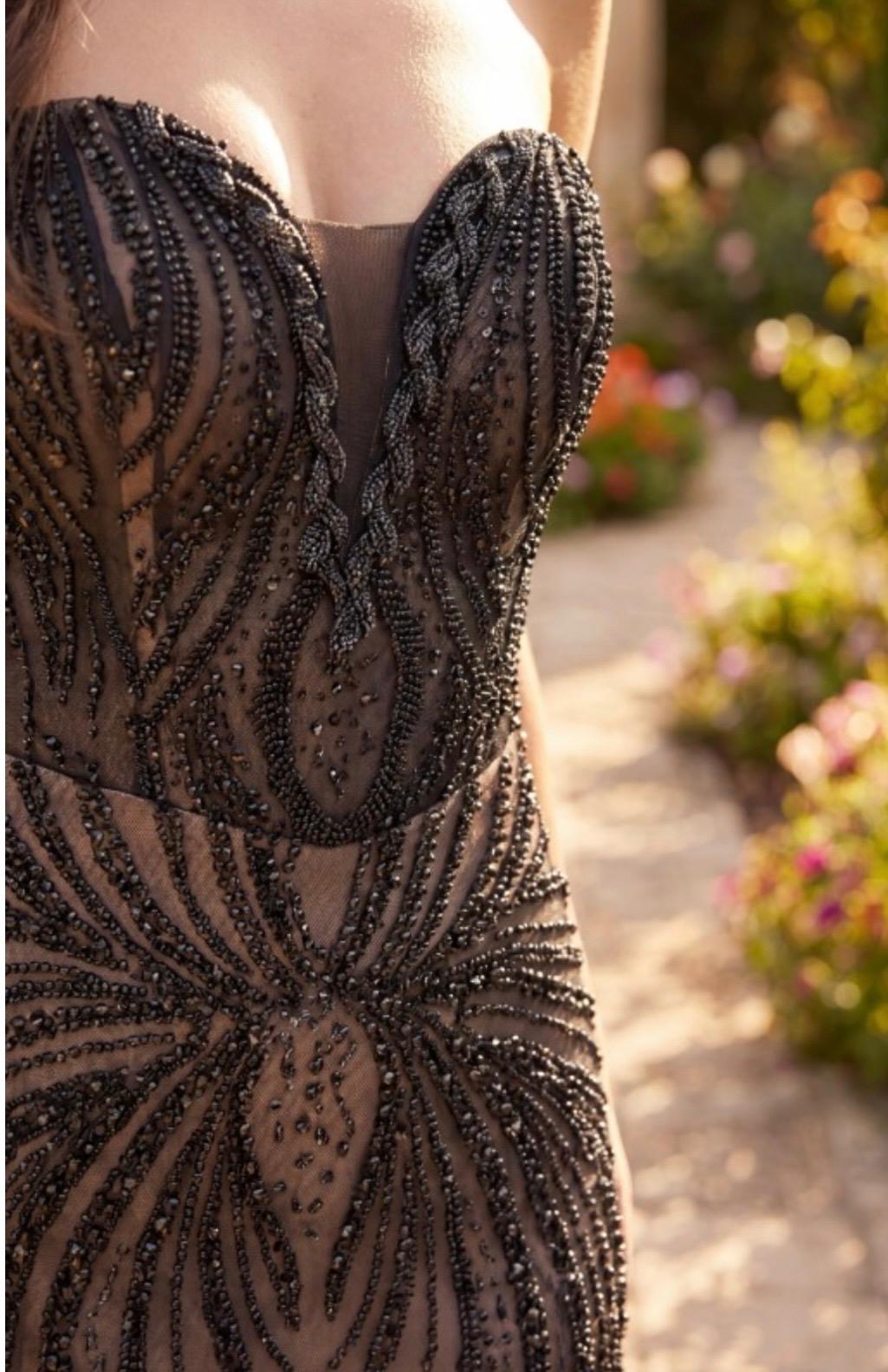 LONG BEADED FORMAL FITTED STRAPLESS PROM DRESS