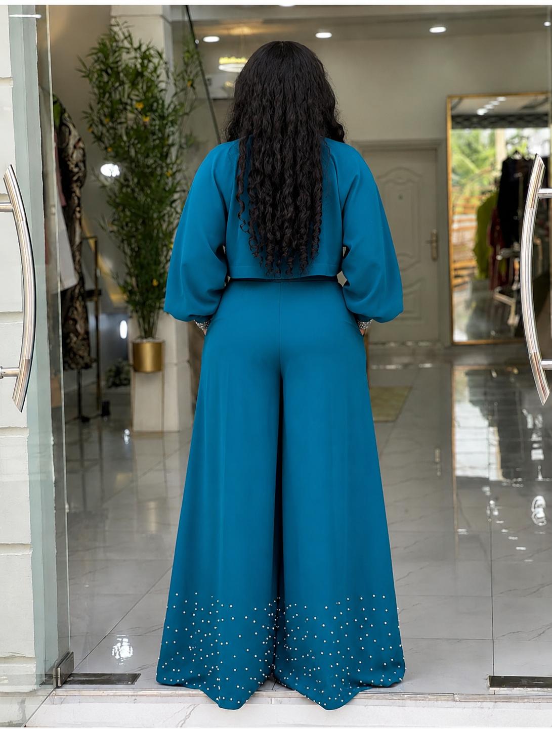 Ocean Teal embellished Palazzo Set