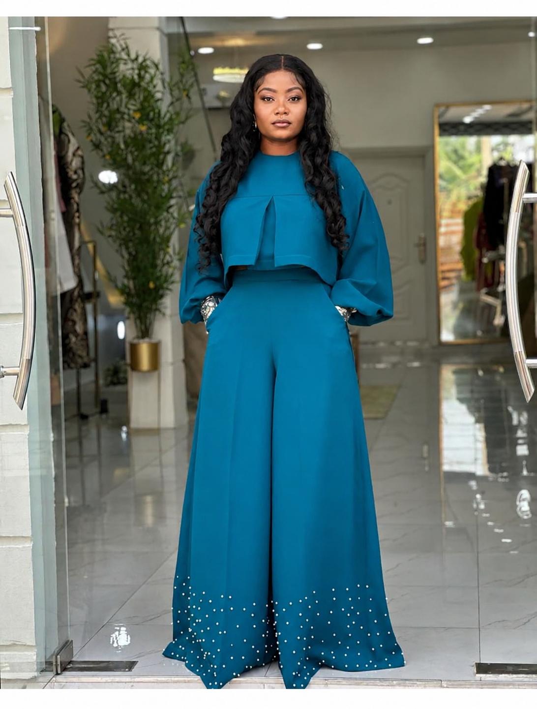 Ocean Teal embellished Palazzo Set