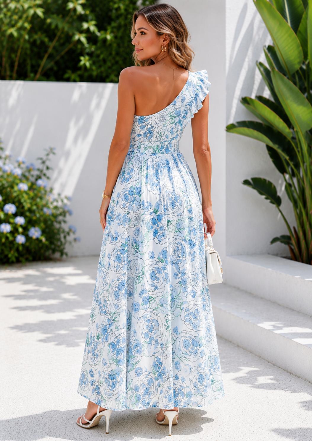 THIA Garden Grace One-Shoulder Floral Maxi Dress