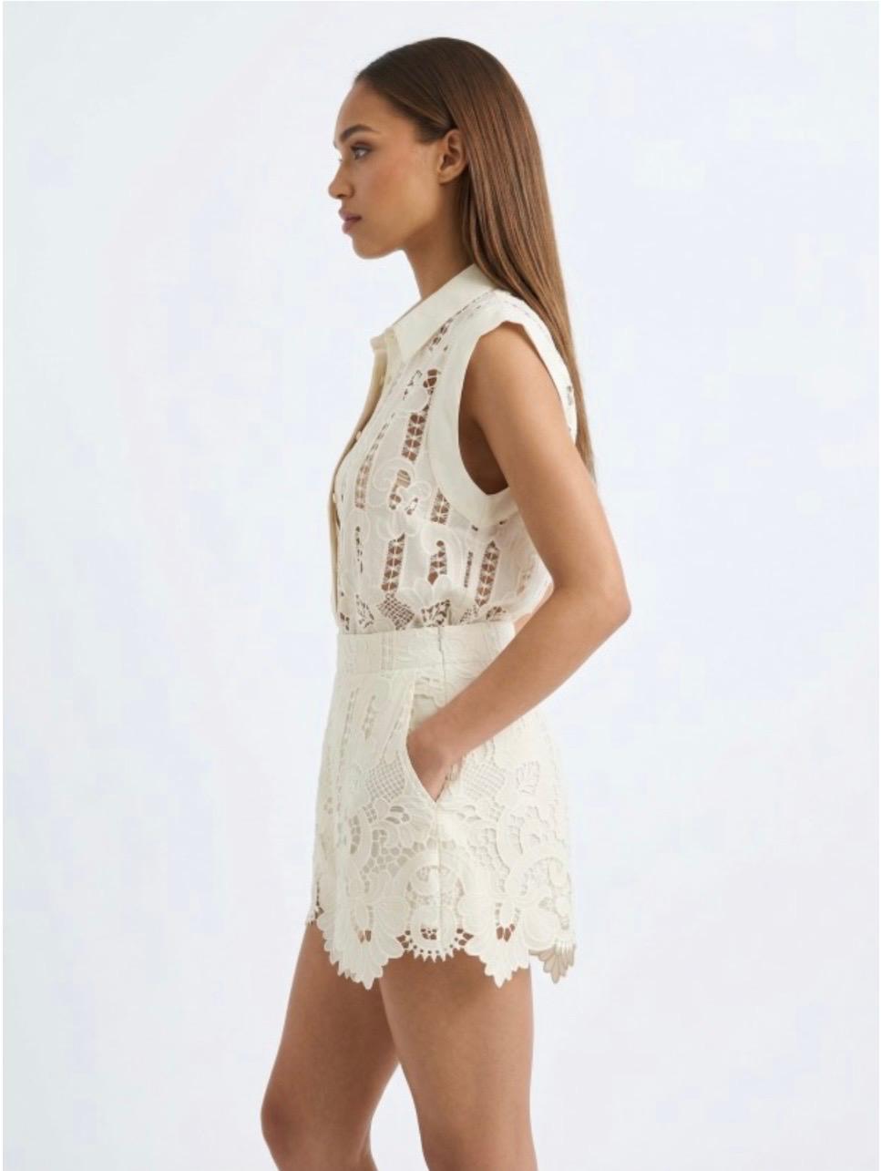 Ivory Guipure Lace Sleeveless Two-Piece Set