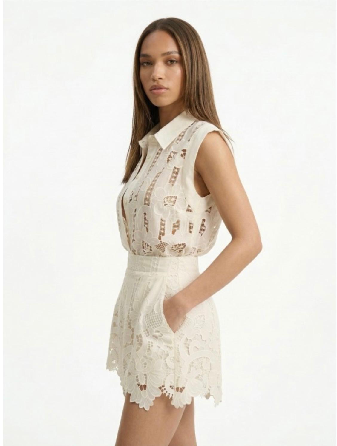 Ivory Guipure Lace Sleeveless Two-Piece Set