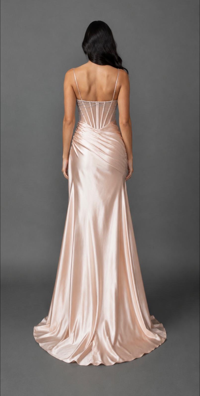 Blush Crystal Corset Satin Evening Gown