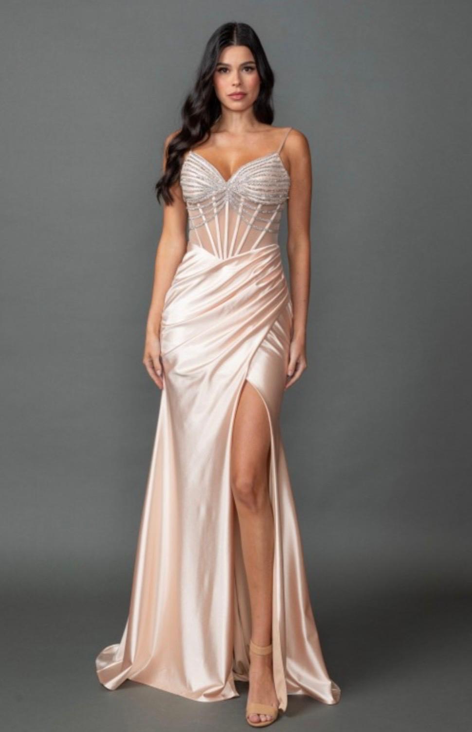 Blush Crystal Corset Satin Evening Gown
