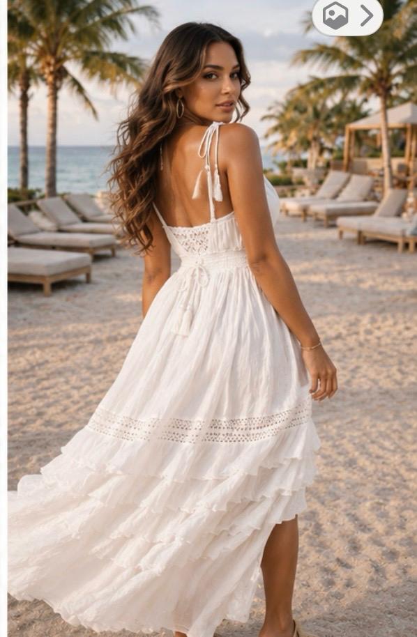 THIA Coastal Grace White High-Low Maxi Dress