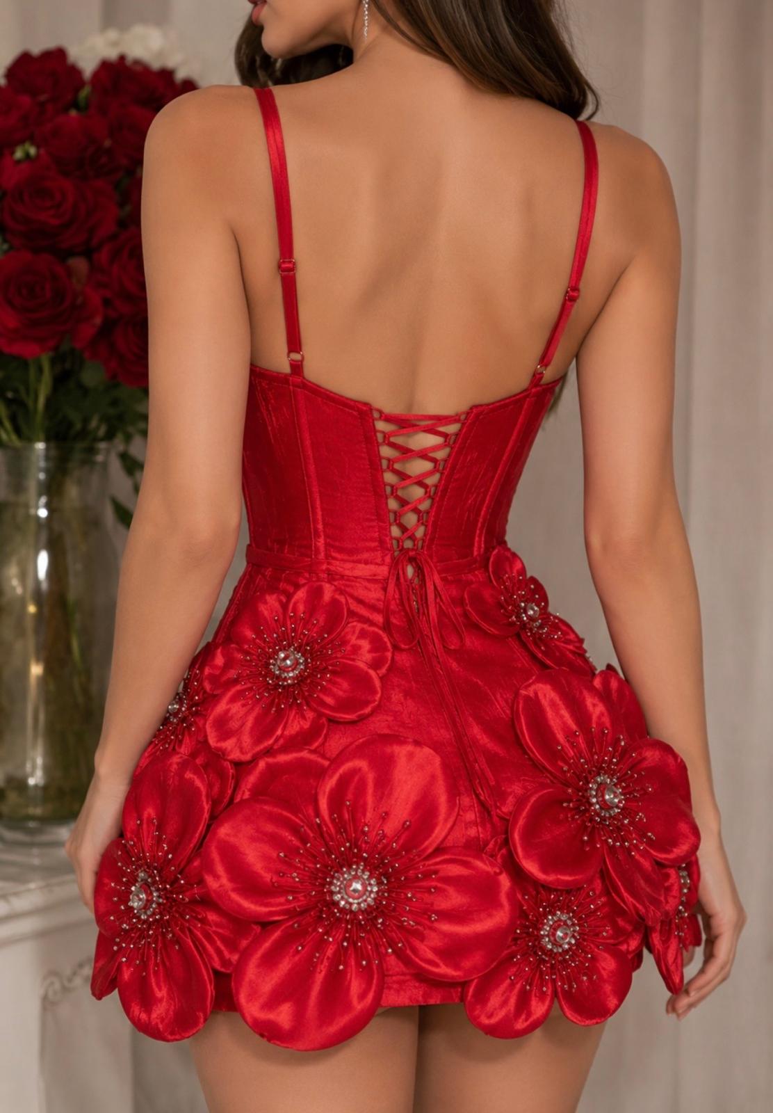 Crimson Blosson Couture Mini Dress