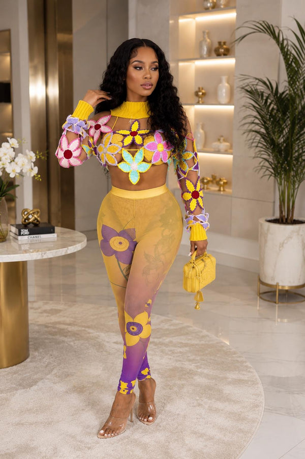 Bloom Luxe Floral Mesh 2-Piece Pants Set