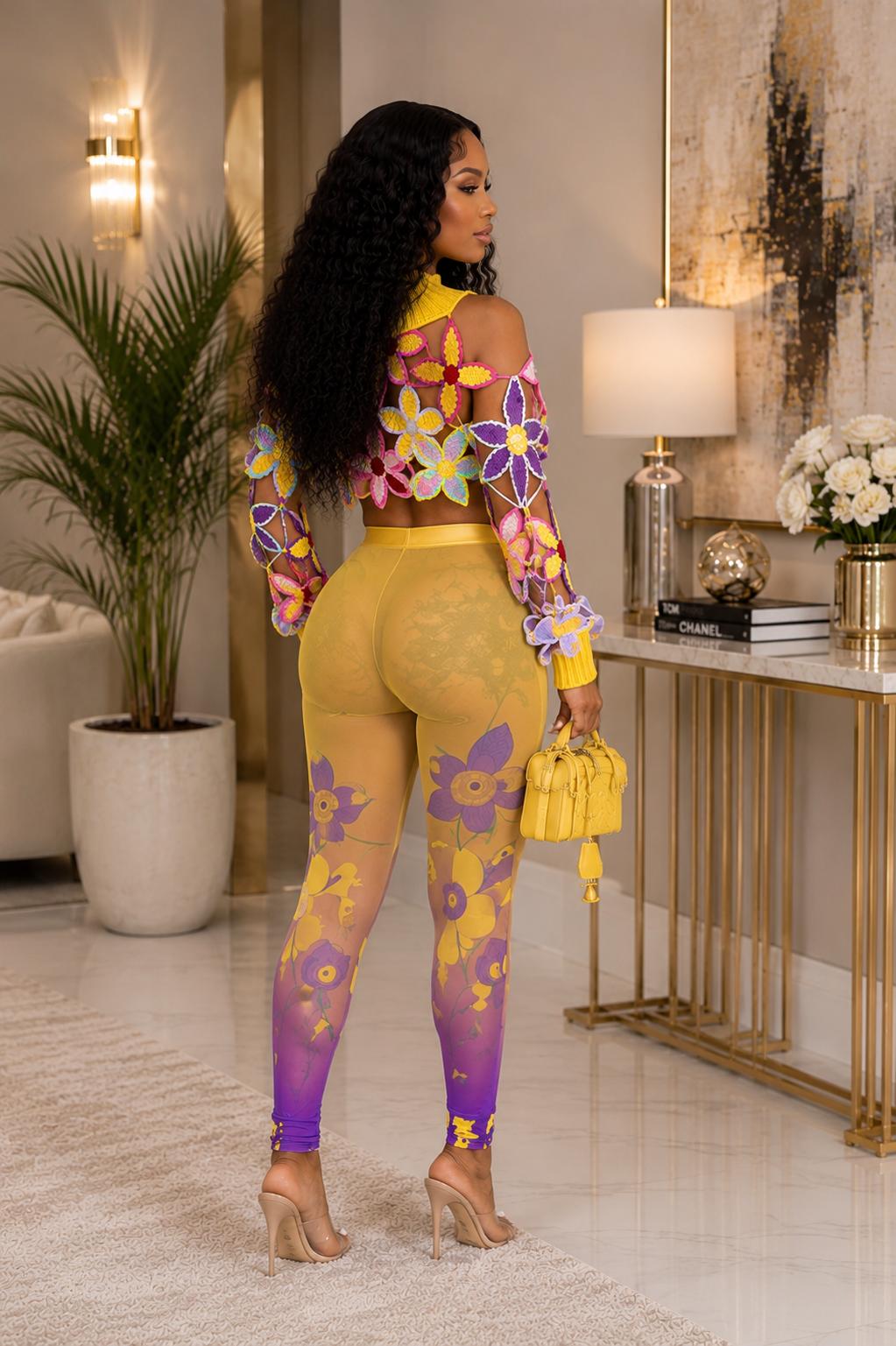 Bloom Luxe Floral Mesh 2-Piece Pants Set