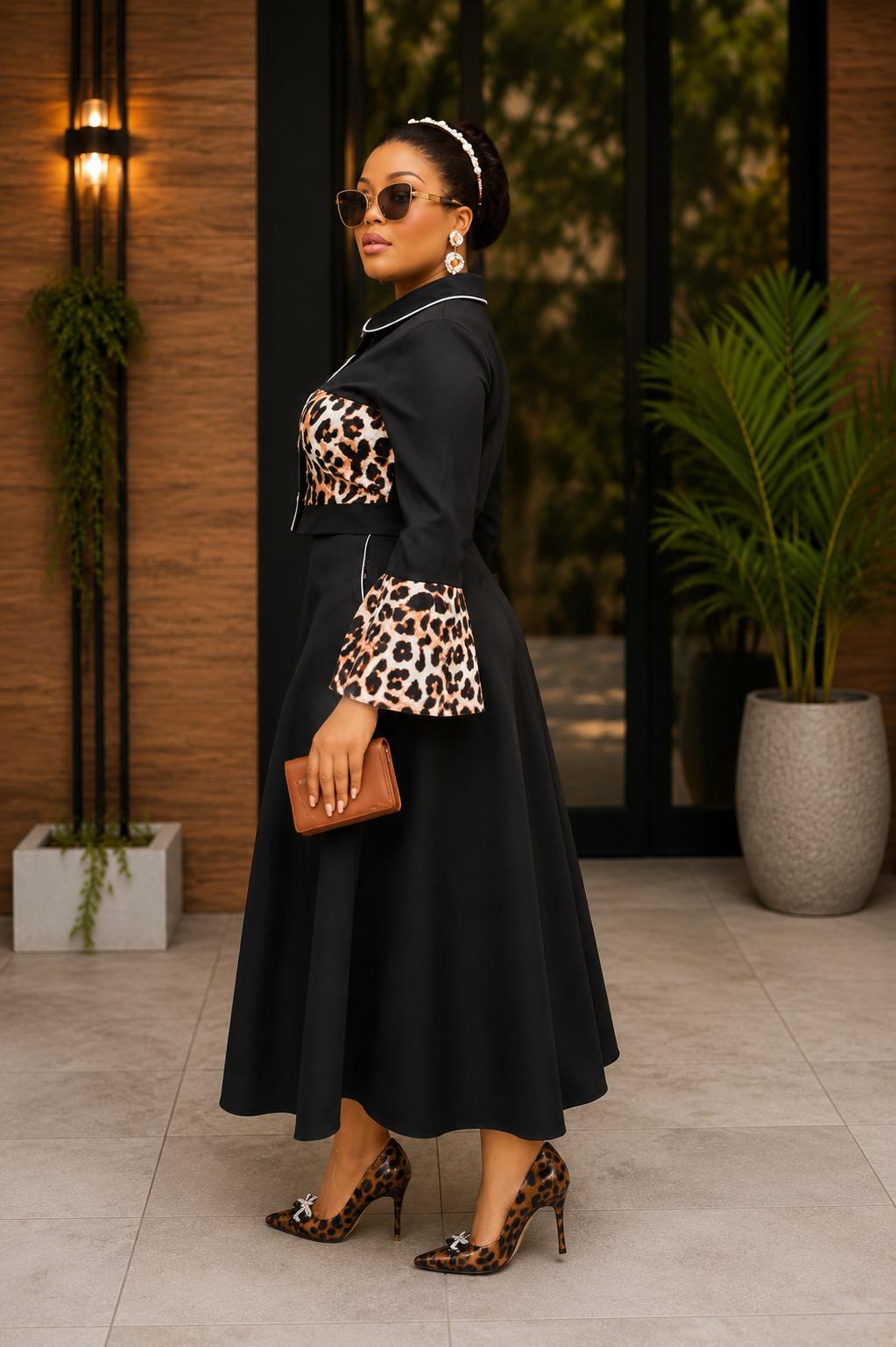 THIA Leopard Elegance Two-Piece Midi Skirt Set