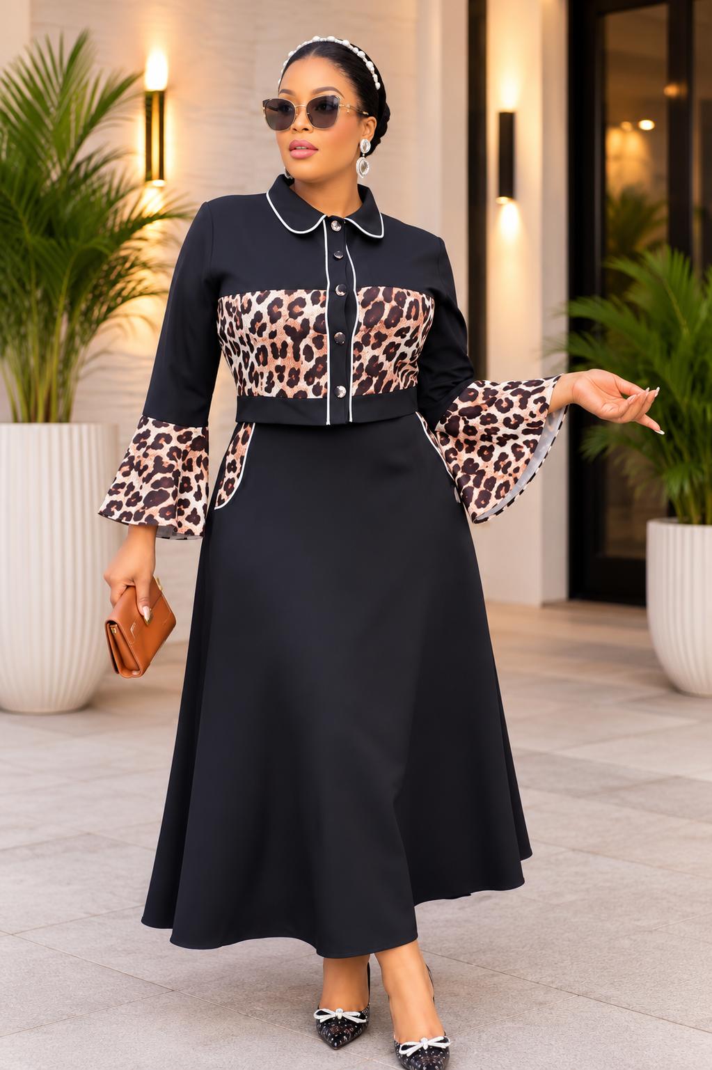 THIA Leopard Elegance Two-Piece Midi Skirt Set