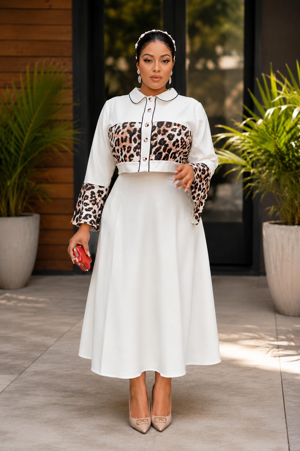 THIA Leopard Elegance Two-Piece Midi Skirt Set