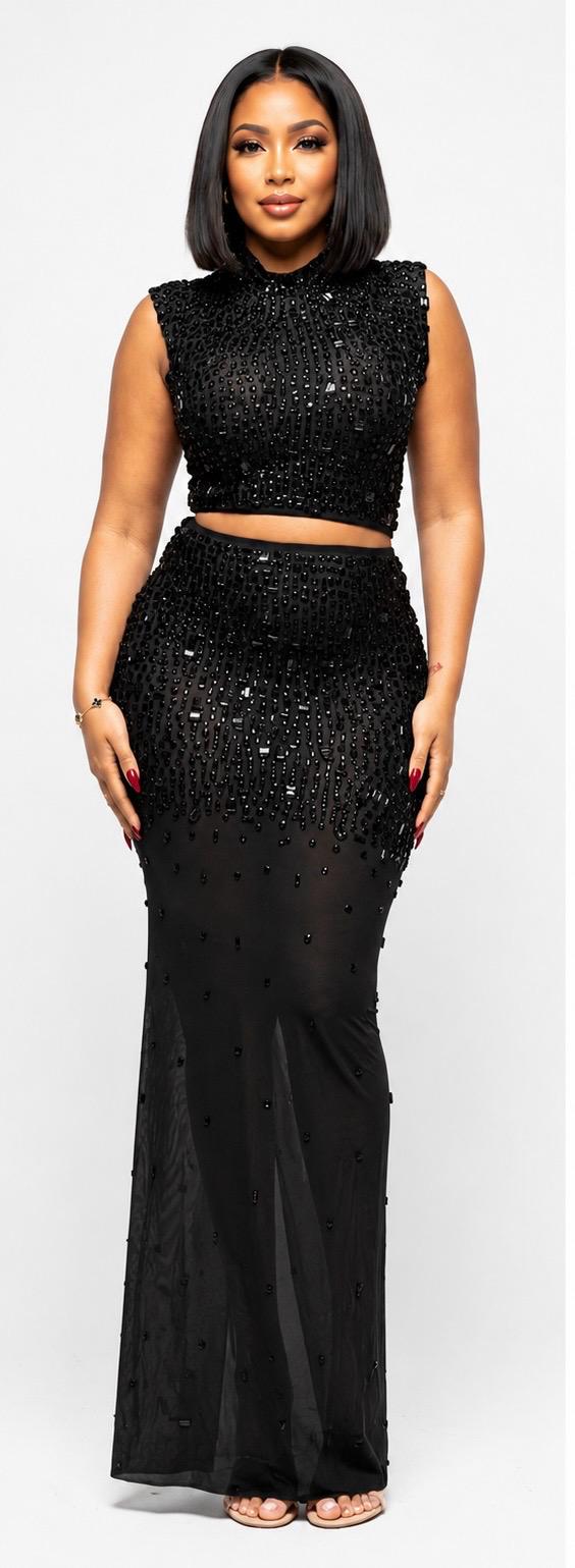 THIA Midnight Crystal Two-Piece Maxi Skirt Set
