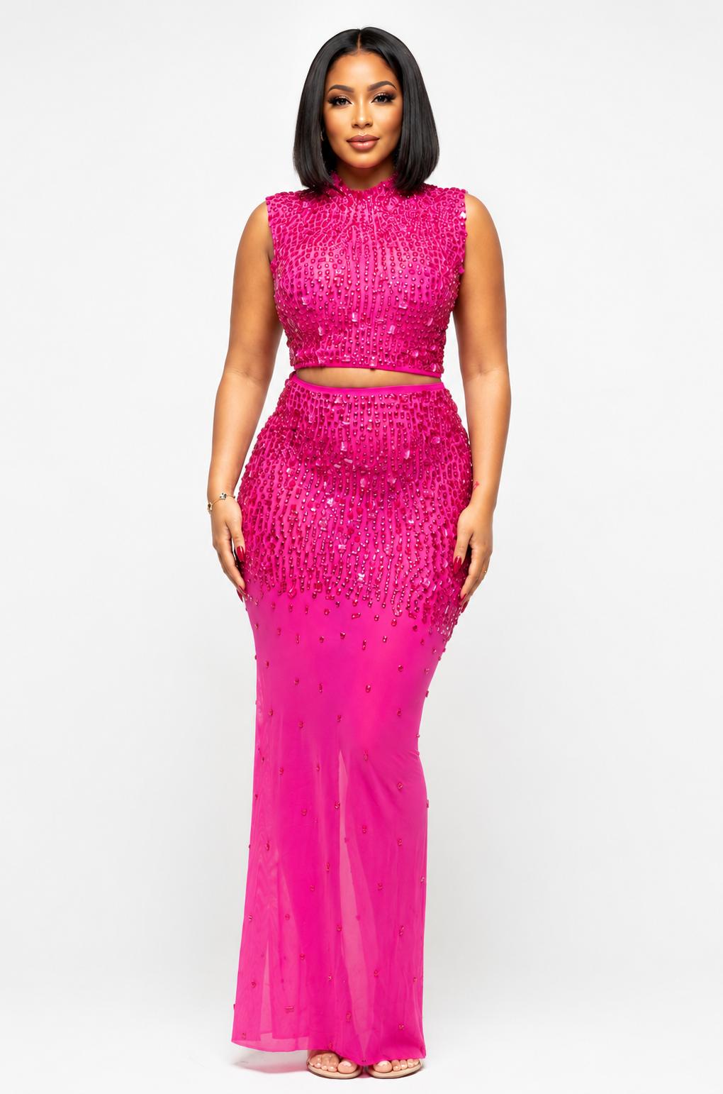 THIA Midnight Crystal Two-Piece Maxi Skirt Set