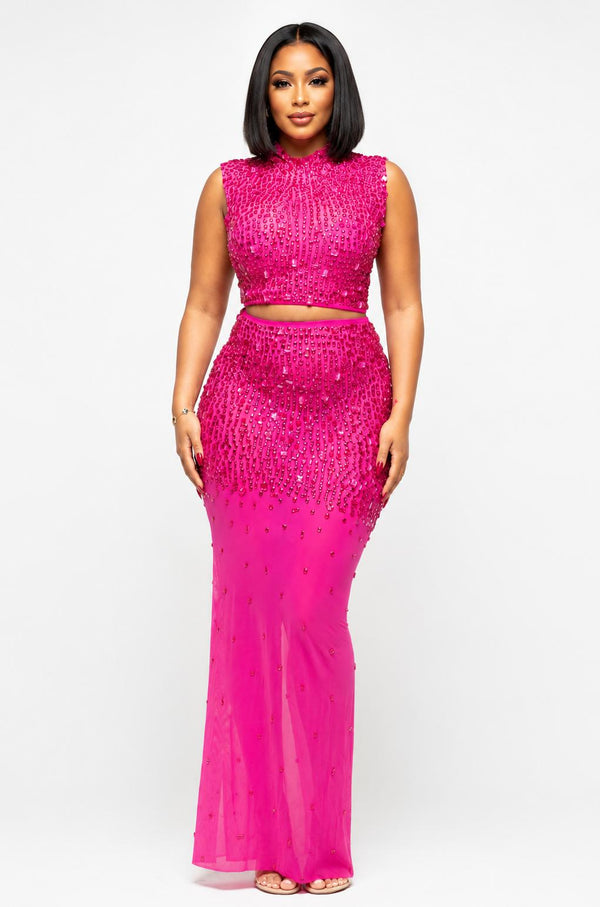 THIA Midnight Crystal Two-Piece Maxi Skirt Set