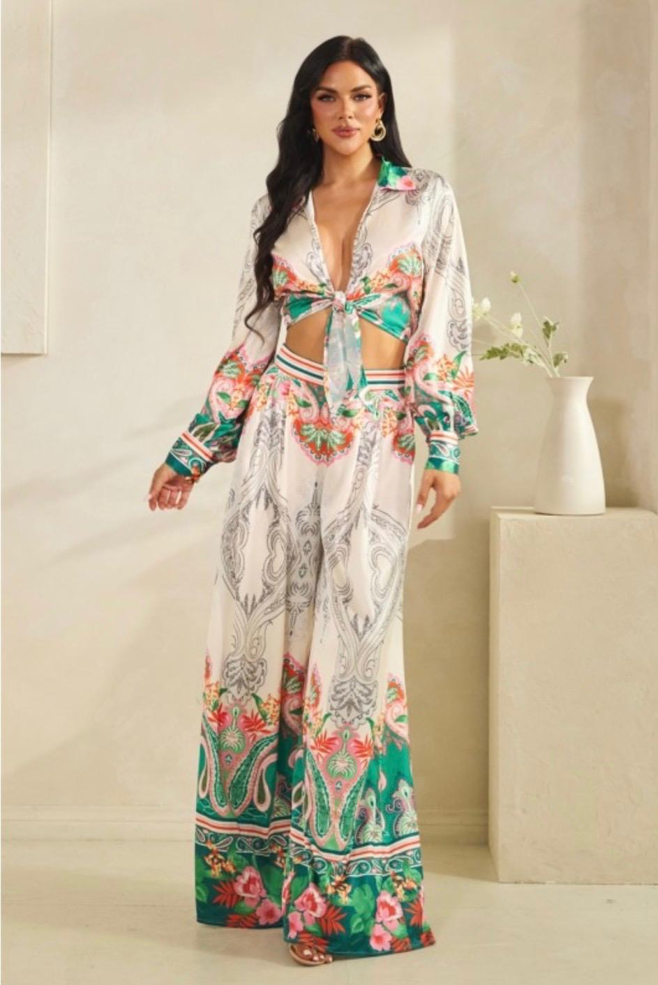 Emerald Bloom Palazzo Set
