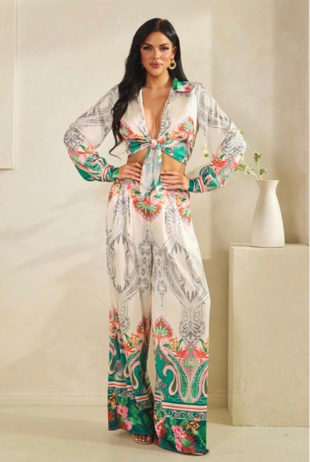 Emerald Bloom Palazzo Set