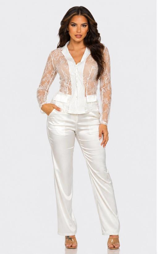THIA Ivory Lace Elegance Pant Set