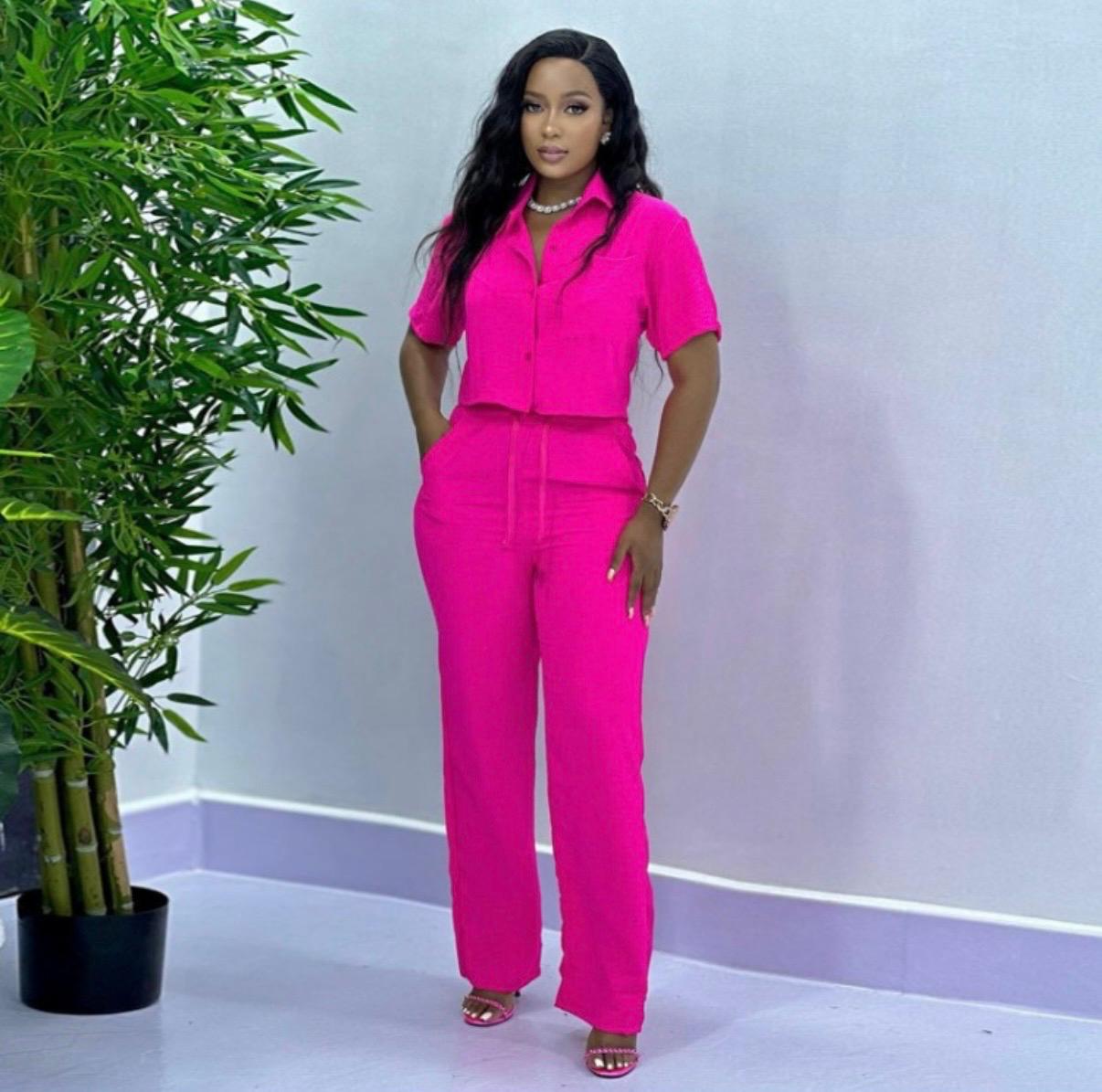 Thia women’s Plain Cropped Shirt Casual Pant Sets