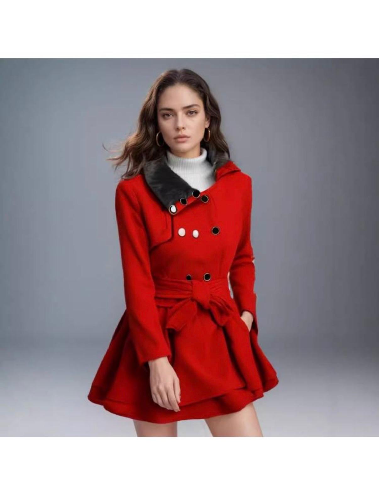 Camel Luxe Fur-Collar Coat Dress