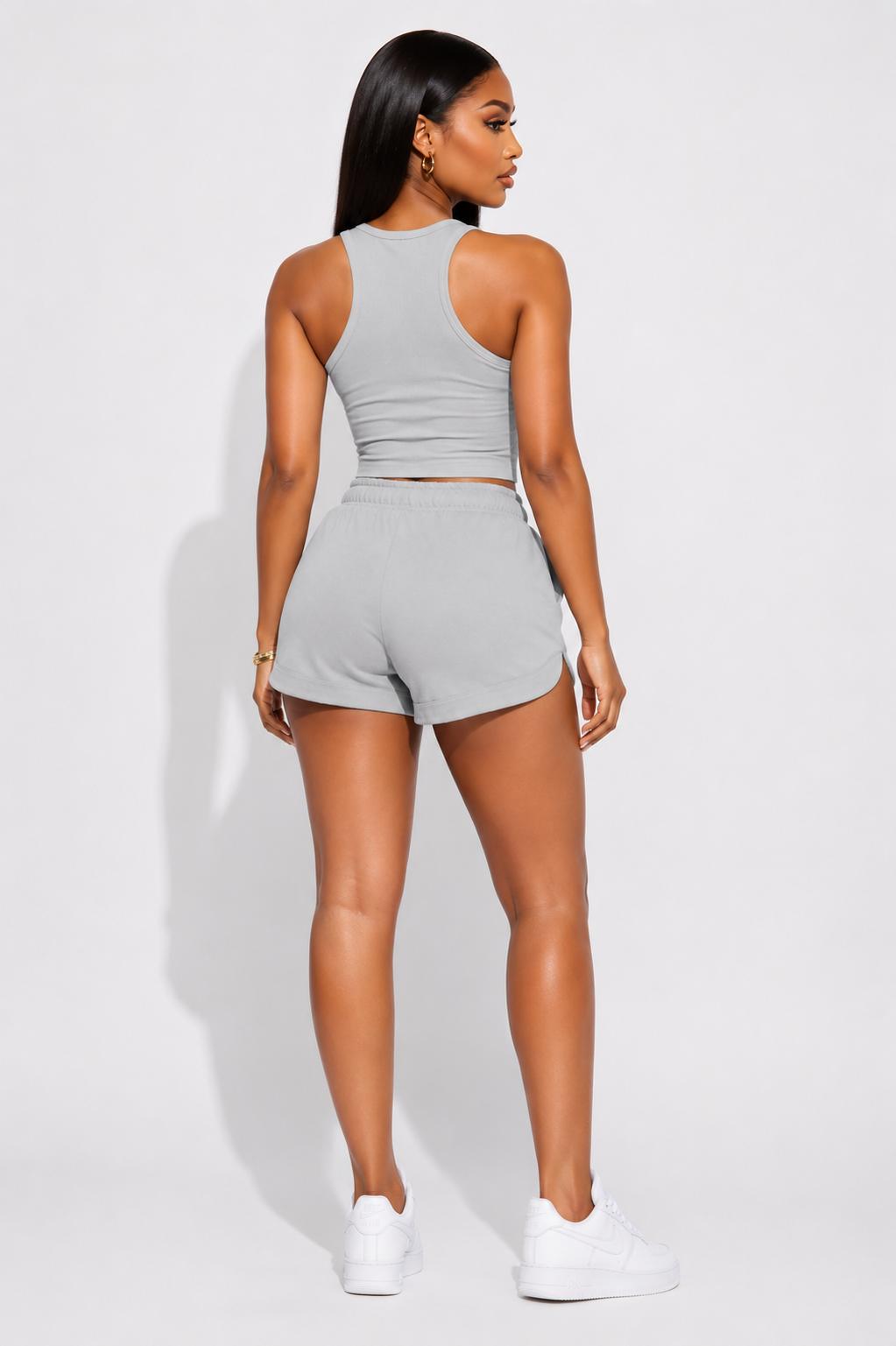 THIA Better Days Graphic Lounge Set – Gray 2-Piece Tank &amp; Shorts
