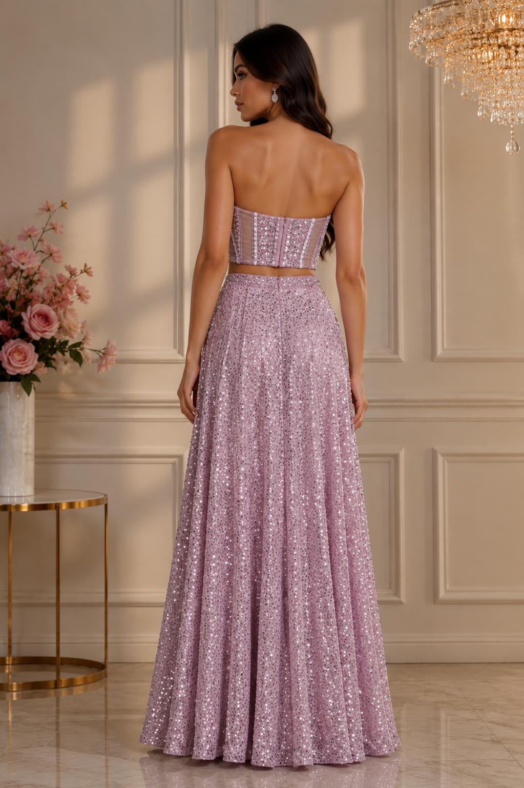 Thia Celeste Blush Sequin Two-Piece Evening Set