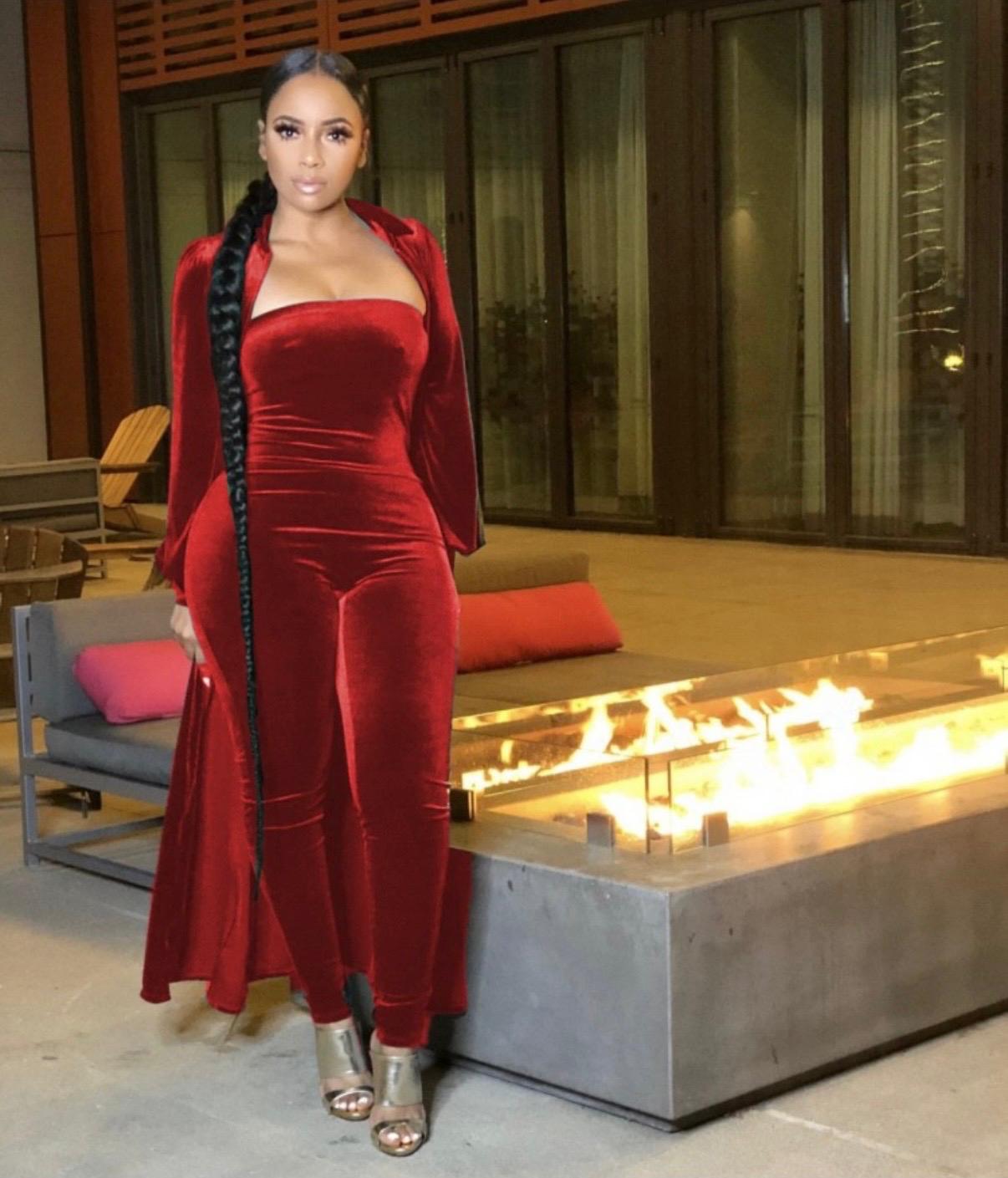Velvet solid Strapless Jumpsuit
