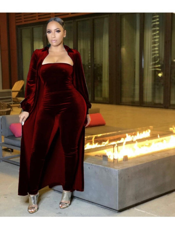 Velvet solid Strapless Jumpsuit