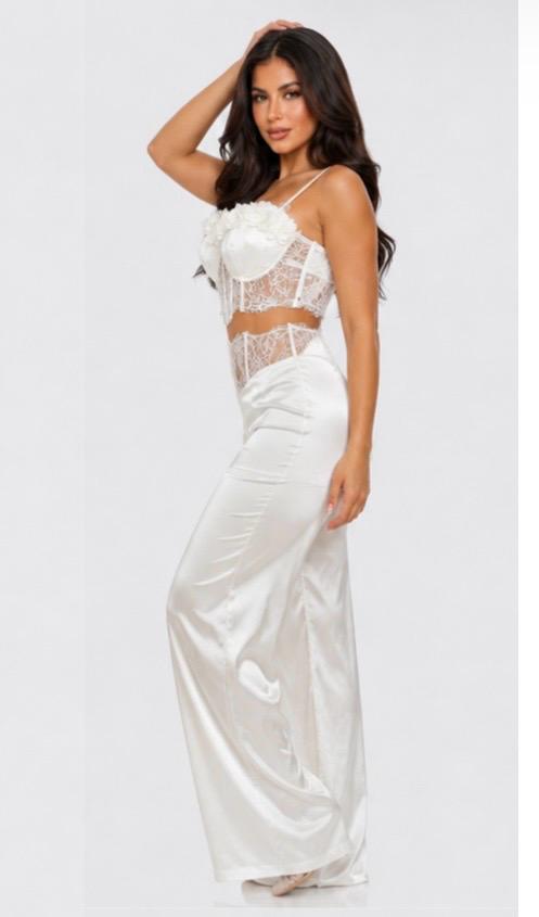 Thia Blossom Lace Corset & Satin Pants Set- @-Pieces
