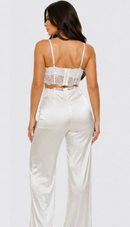 Thia Blossom Lace Corset & Satin Pants Set- @-Pieces