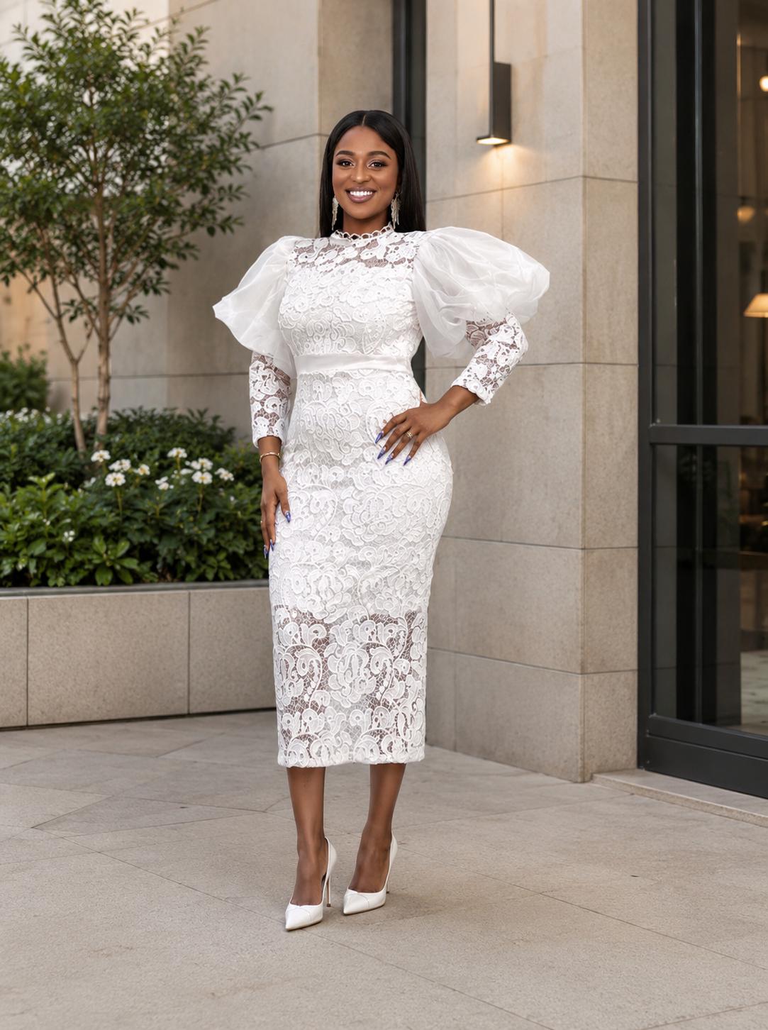 Elegante Lace Midi Dress – Thia Collections